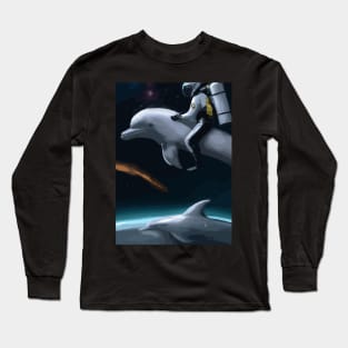 Astronaut riding on a Dolphin in Space Long Sleeve T-Shirt